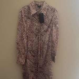 The Limited Brown and Beige Snake-Print Long Sleeve Dress